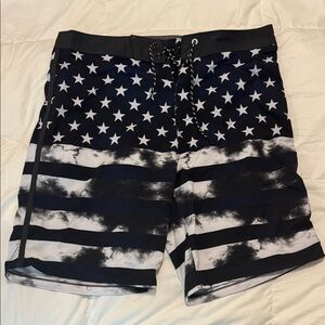 Hurley Black and White Star Stripe Men's Swim Shorts